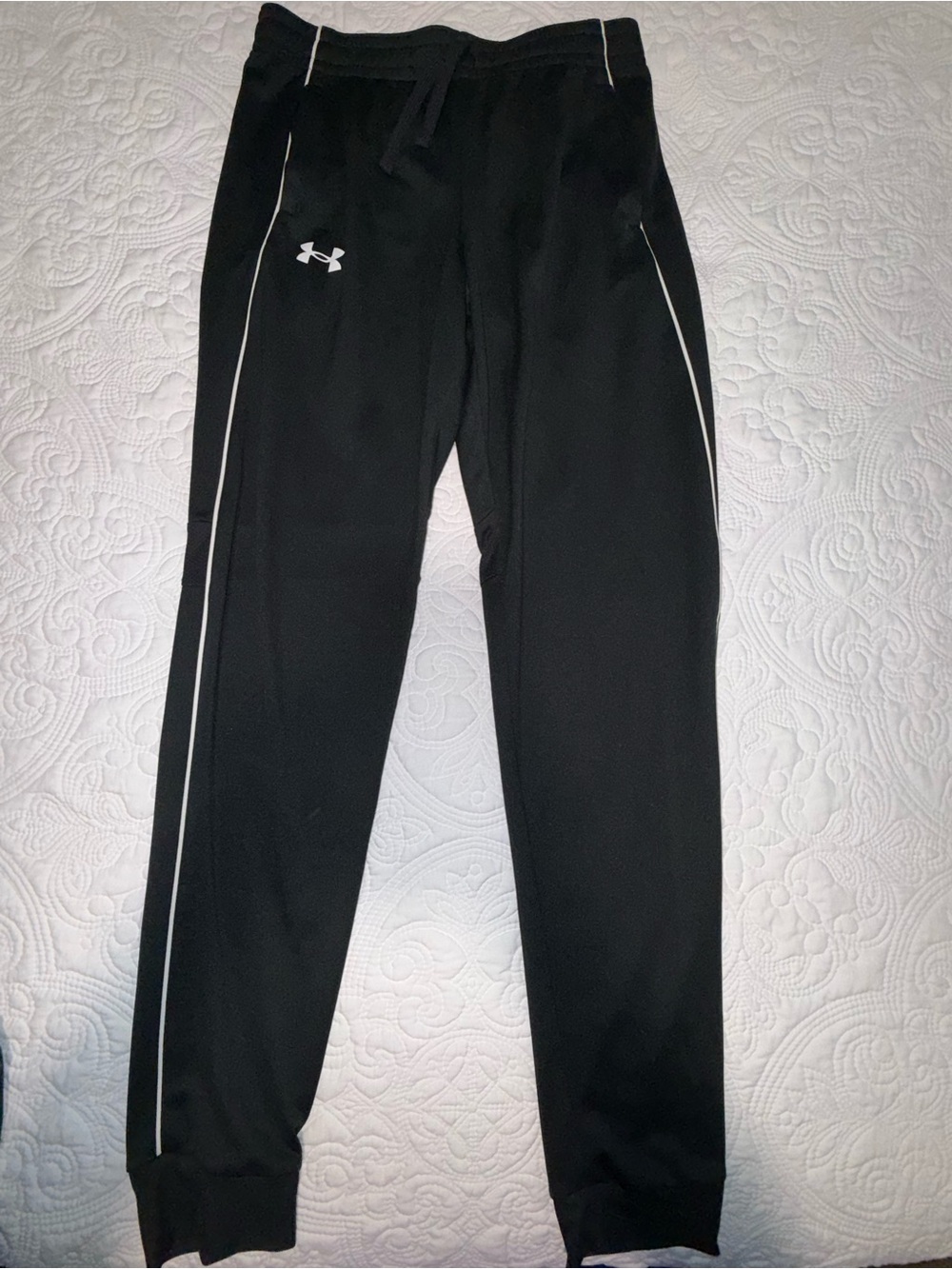 Under Armour Black Track Joggers with White Piping